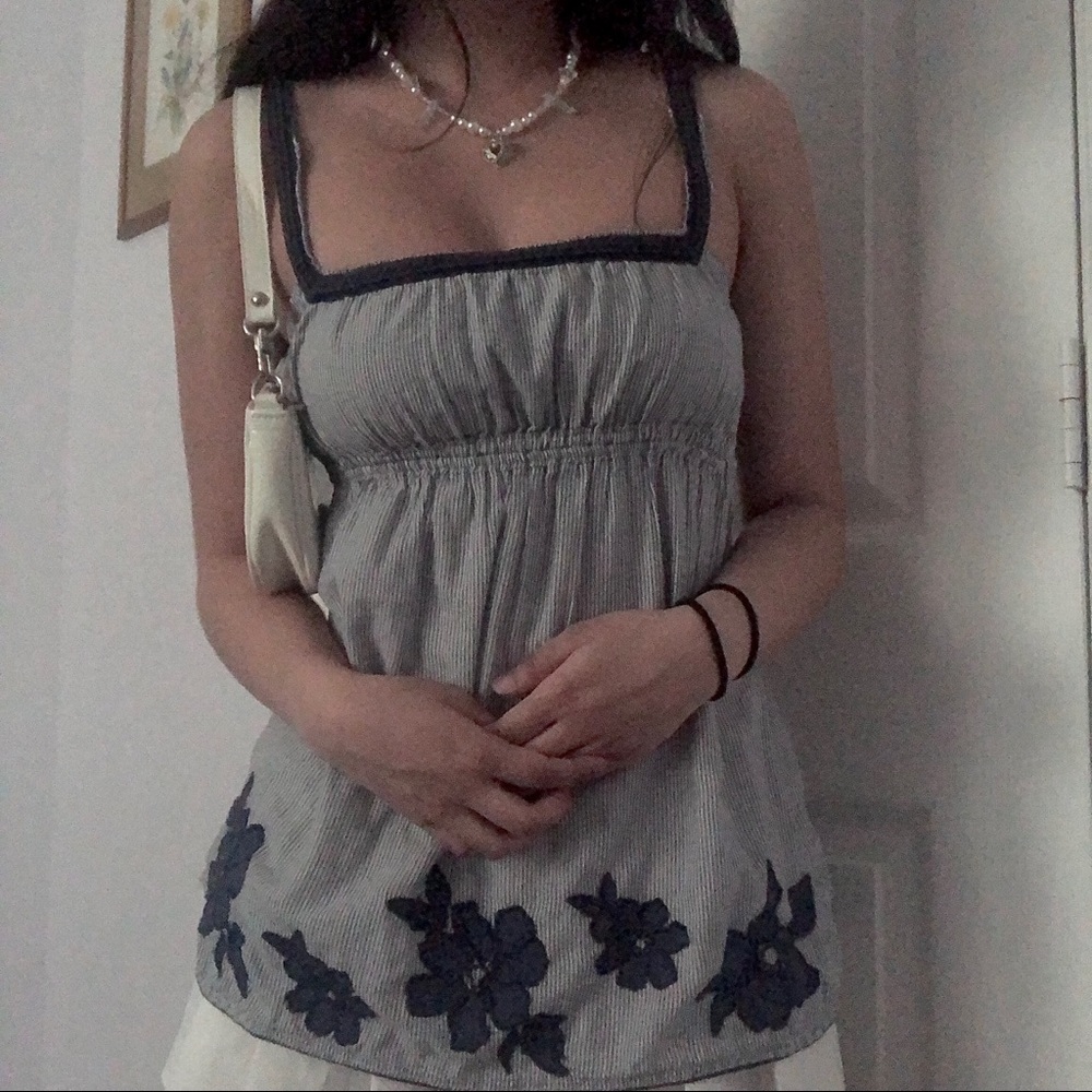Floral striped babydoll ruched y2k coquette dollete top